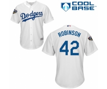 Youth Majestic Los Angeles Dodgers #42 Jackie Robinson Authentic White Home Cool Base 2018 World Series MLB Jersey