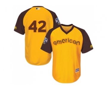 Youth Majestic Los Angeles Dodgers #42 Jackie Robinson Authentic Yellow 2016 All-Star American League BP Cool Base MLB Jersey