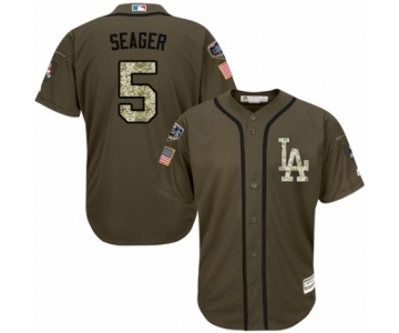 Youth Majestic Los Angeles Dodgers #5 Corey Seager Authentic Green Salute to Service 2018 World Series MLB Jersey