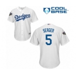 Youth Majestic Los Angeles Dodgers #5 Corey Seager Authentic White Home Cool Base 2018 World Series MLB Jersey