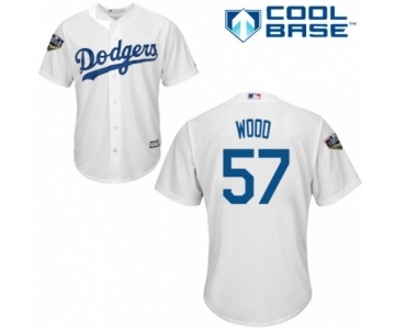 Youth Majestic Los Angeles Dodgers #57 Alex Wood Authentic White Home Cool Base 2018 World Series MLB Jersey