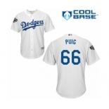 Youth Majestic Los Angeles Dodgers #66 Yasiel Puig Authentic White Home Cool Base 2018 World Series MLB Jersey