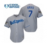 Youth Majestic Los Angeles Dodgers #7 Julio Urias Authentic Grey Road Cool Base 2018 World Series MLB Jersey