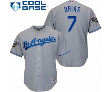 Youth Majestic Los Angeles Dodgers #7 Julio Urias Authentic Grey Road Cool Base 2018 World Series MLB Jersey