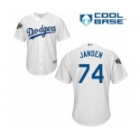 Youth Majestic Los Angeles Dodgers #74 Kenley Jansen Authentic White Home Cool Base 2018 World Series MLB Jersey