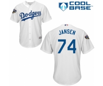 Youth Majestic Los Angeles Dodgers #74 Kenley Jansen Authentic White Home Cool Base 2018 World Series MLB Jersey