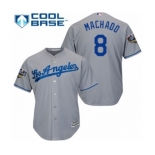 Youth Majestic Los Angeles Dodgers #8 Manny Machado Authentic Grey Road Cool Base 2018 World Series MLB Jersey