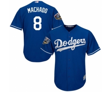 Youth Majestic Los Angeles Dodgers #8 Manny Machado Authentic Royal Blue Alternate Cool Base 2018 World Series MLB Jersey