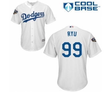 Youth Majestic Los Angeles Dodgers #99 Hyun-Jin Ryu Authentic White Home Cool Base 2018 World Series MLB Jersey