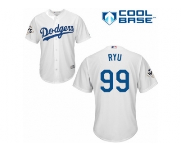 Youth Majestic Los Angeles Dodgers #99 Hyun-Jin Ryu Replica White Home 2017 World Series Bound Cool Base MLB Jersey