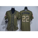 Women Los Angeles Dodgers #22 Clayton Kershaw Authentic Green Salute to Service MLB Jersey