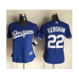 Women Los Angeles Dodgers #22 Clayton Kershaw Blue Alternate Stitched Baseball Jersey