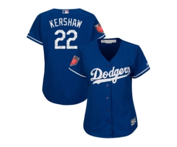 Women Los Angeles Dodgers #22 Clayton Kershaw Majestic Royal 2018 Spring Training Cool Base Player Jersey