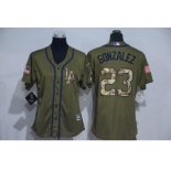 Women Los Angeles Dodgers #23 Adrian Gonzalez Authentic Green Salute to Service MLB Jersey