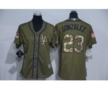 Women Los Angeles Dodgers #23 Adrian Gonzalez Authentic Green Salute to Service MLB Jersey