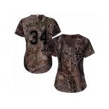 Women Los Angeles Dodgers #34 Fernando Valenzuela Camo Realtree Collection Cool Base Stitched MLB Jersey