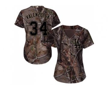 Women Los Angeles Dodgers #34 Fernando Valenzuela Camo Realtree Collection Cool Base Stitched MLB Jersey