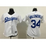 Women Los Angeles Dodgers #34 Fernando Valenzuela White Lady Fashion Stitched Baseball Jersey