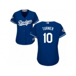 Women Majestic Los Angeles Dodgers #10 Justin Turner Replica Royal Blue Alternate 2017 World Series Bound Cool Base MLB Jersey