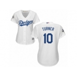 Women Majestic Los Angeles Dodgers #10 Justin Turner Replica White Home 2017 World Series Bound Cool Base MLB Jersey