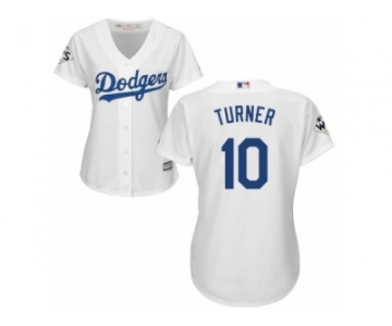 Women Majestic Los Angeles Dodgers #10 Justin Turner Replica White Home 2017 World Series Bound Cool Base MLB Jersey