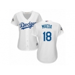 Women Majestic Los Angeles Dodgers #18 Kenta Maeda Replica White Home 2017 World Series Bound Cool Base MLB Jersey