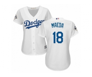 Women Majestic Los Angeles Dodgers #18 Kenta Maeda Replica White Home 2017 World Series Bound Cool Base MLB Jersey