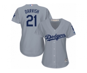 Women Majestic Los Angeles Dodgers #21 Yu Darvish Replica Grey Road Cool Base MLB Jersey