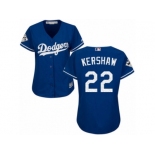 Women Majestic Los Angeles Dodgers #22 Clayton Kershaw Replica Royal Blue Alternate 2017 World Series Bound Cool Base MLB Jersey