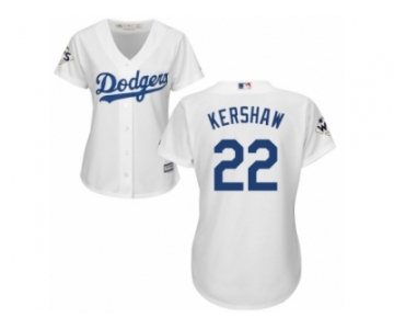 Women Majestic Los Angeles Dodgers #22 Clayton Kershaw Replica White Home 2017 World Series Bound Cool Base MLB Jersey