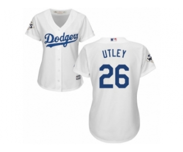 Women Majestic Los Angeles Dodgers #26 Chase Utley Replica White Home 2017 World Series Bound Cool Base MLB Jersey