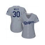 Women Majestic Los Angeles Dodgers #30 Maury Wills Replica Grey Road 2017 World Series Bound Cool Base MLB Jersey