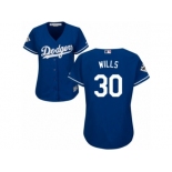 Women Majestic Los Angeles Dodgers #30 Maury Wills Replica Royal Blue Alternate 2017 World Series Bound Cool Base MLB Jersey