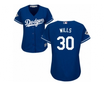 Women Majestic Los Angeles Dodgers #30 Maury Wills Replica Royal Blue Alternate 2017 World Series Bound Cool Base MLB Jersey