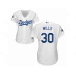 Women Majestic Los Angeles Dodgers #30 Maury Wills Replica White Home 2017 World Series Bound Cool Base MLB Jersey