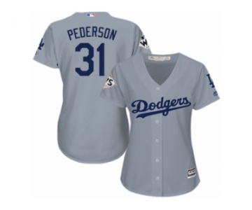 Women Majestic Los Angeles Dodgers #31 Joc Pederson Replica Grey Road 2017 World Series Bound Cool Base MLB Jersey