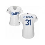 Women Majestic Los Angeles Dodgers #31 Joc Pederson Replica White Home 2017 World Series Bound Cool Base MLB Jersey