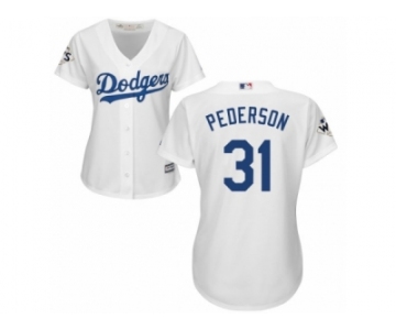 Women Majestic Los Angeles Dodgers #31 Joc Pederson Replica White Home 2017 World Series Bound Cool Base MLB Jersey