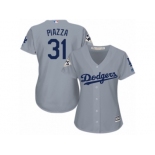 Women Majestic Los Angeles Dodgers #31 Mike Piazza Replica Grey Road 2017 World Series Bound Cool Base MLB Jersey