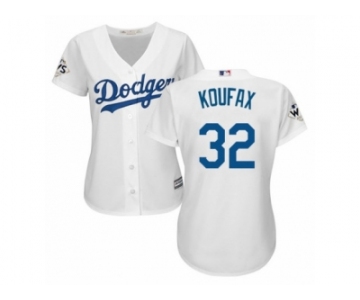 Women Majestic Los Angeles Dodgers #32 Sandy Koufax Replica White Home 2017 World Series Bound Cool Base MLB Jersey