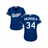 Women Majestic Los Angeles Dodgers #34 Fernando Valenzuela Replica Royal Blue Alternate 2017 World Series Bound Cool Base MLB Jersey