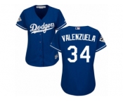 Women Majestic Los Angeles Dodgers #34 Fernando Valenzuela Replica Royal Blue Alternate 2017 World Series Bound Cool Base MLB Jersey