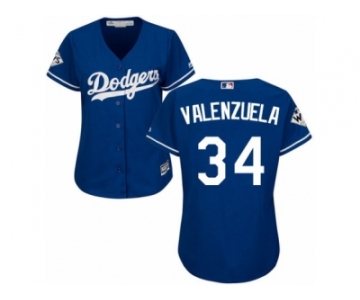 Women Majestic Los Angeles Dodgers #34 Fernando Valenzuela Replica Royal Blue Alternate 2017 World Series Bound Cool Base MLB Jersey