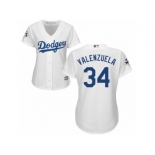 Women Majestic Los Angeles Dodgers #34 Fernando Valenzuela Replica White Home 2017 World Series Bound Cool Base MLB Jersey