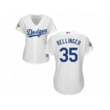 Women Majestic Los Angeles Dodgers #35 Cody Bellinger Replica White Home 2017 World Series Bound Cool Base MLB Jersey