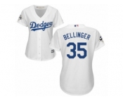 Women Majestic Los Angeles Dodgers #35 Cody Bellinger Replica White Home 2017 World Series Bound Cool Base MLB Jersey