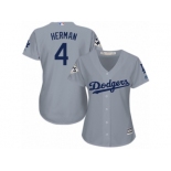 Women Majestic Los Angeles Dodgers #4 Babe Herman Replica Grey Road 2017 World Series Bound Cool Base MLB Jersey