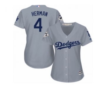 Women Majestic Los Angeles Dodgers #4 Babe Herman Replica Grey Road 2017 World Series Bound Cool Base MLB Jersey