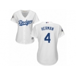 Women Majestic Los Angeles Dodgers #4 Babe Herman Replica White Home 2017 World Series Bound Cool Base MLB Jersey