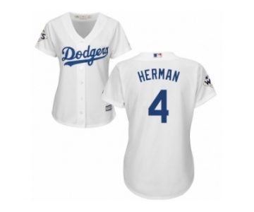 Women Majestic Los Angeles Dodgers #4 Babe Herman Replica White Home 2017 World Series Bound Cool Base MLB Jersey